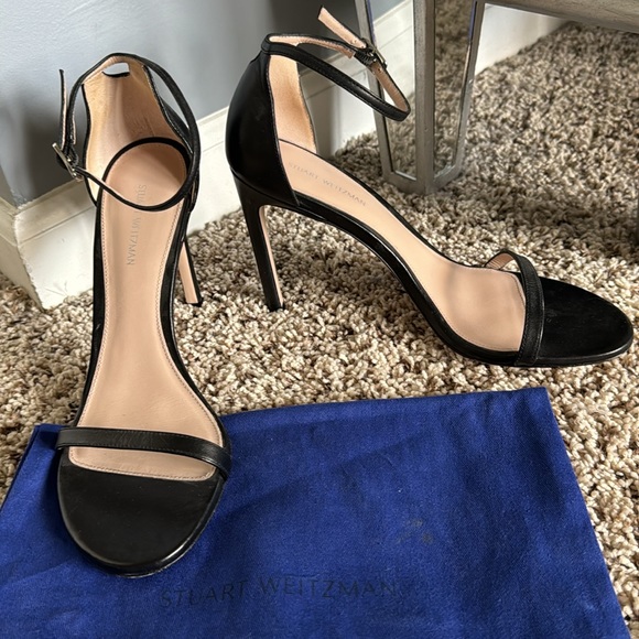 Stuart Weitzman nudist heels black leather sz 8 - Picture 2 of 7